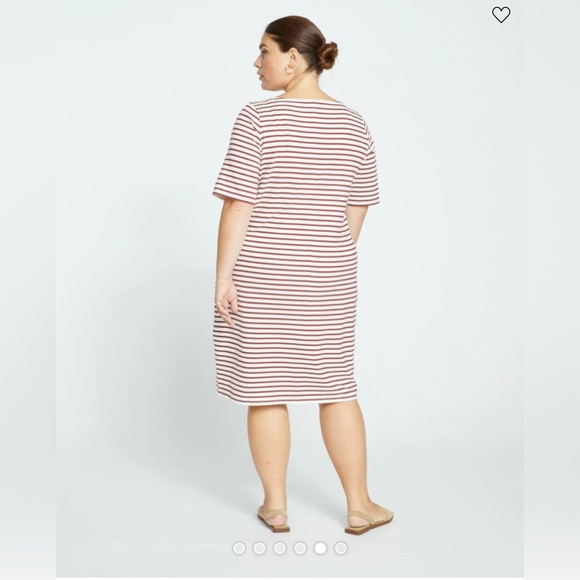 Universal Standard Belle Breton Stripe Jersey Dress, ecru/ burgundy, sz 10 - Picture 3 of 8